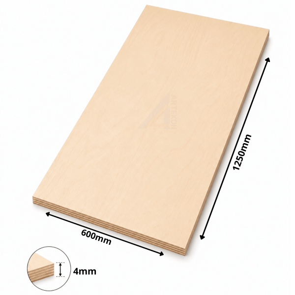 Sklejka wodoodporna 4mm formatka 1250x600mm klasa BB/CP Rubia